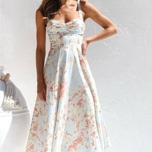 Floral Print Tied Shoulder Midi Dress